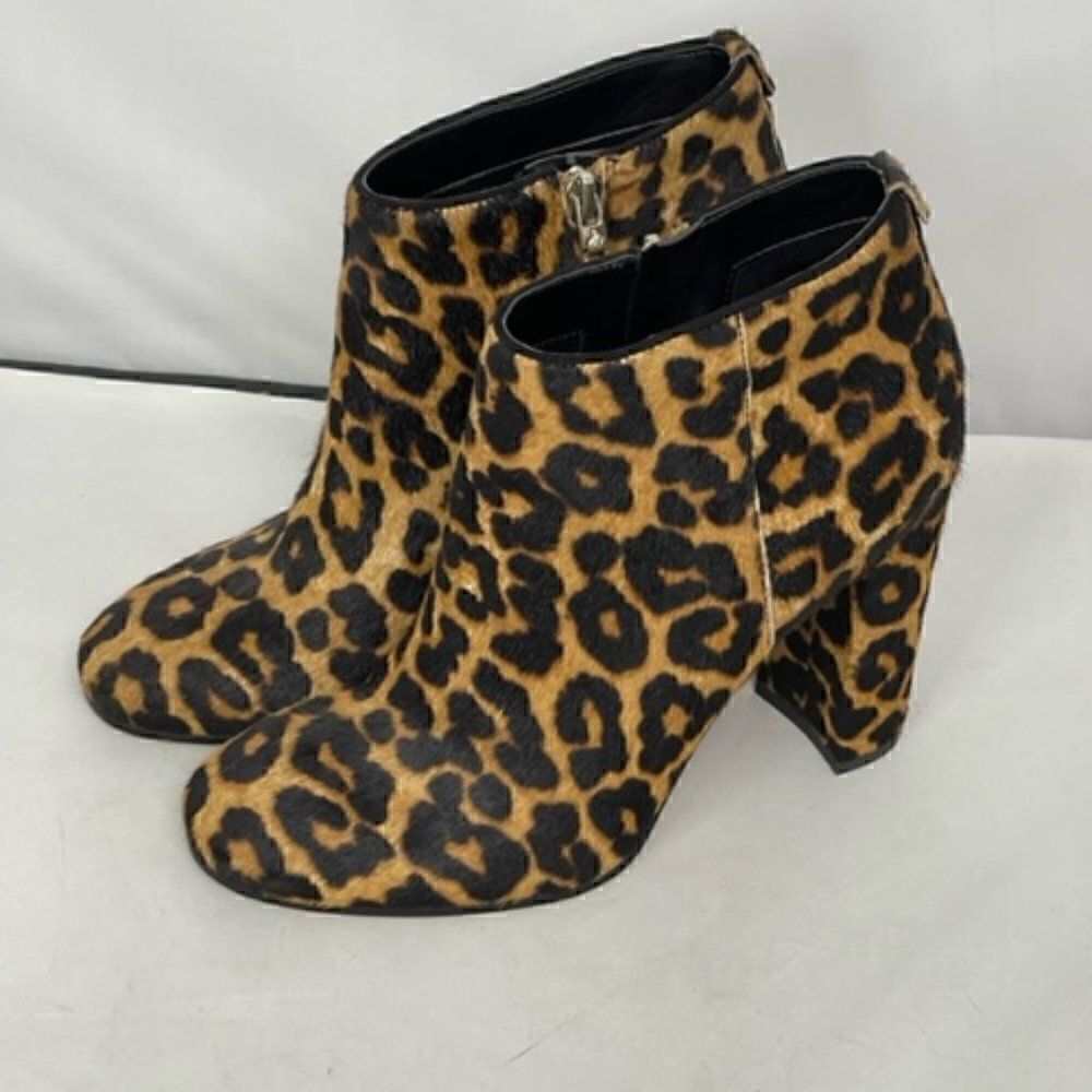 Sam Edelman Campbell Calf Hair Leopard Animal Print Ankle Heel Booties Size 7 Ex